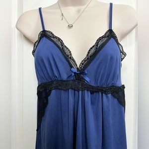 Blue Black Soft Lace Trim Camisole Nighty Lingerie S
